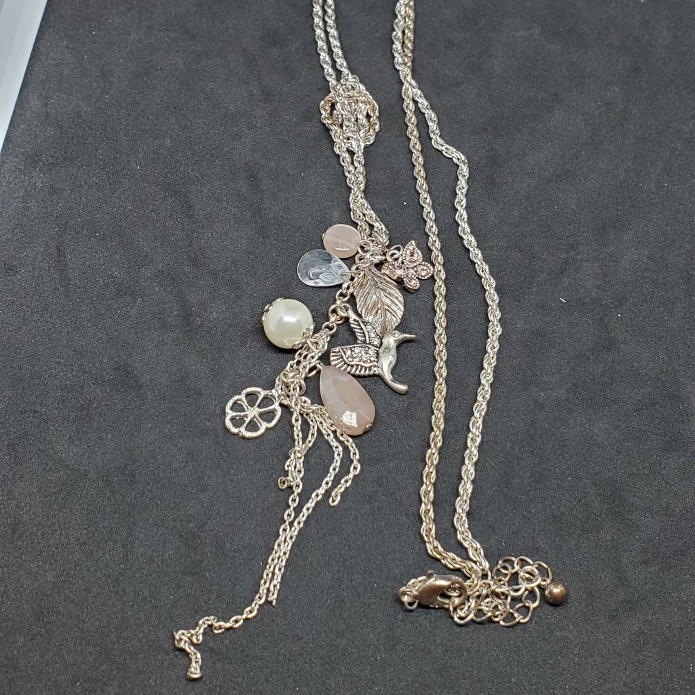 Rolled Silver Tone Necklace Charm Pendants Bird 30